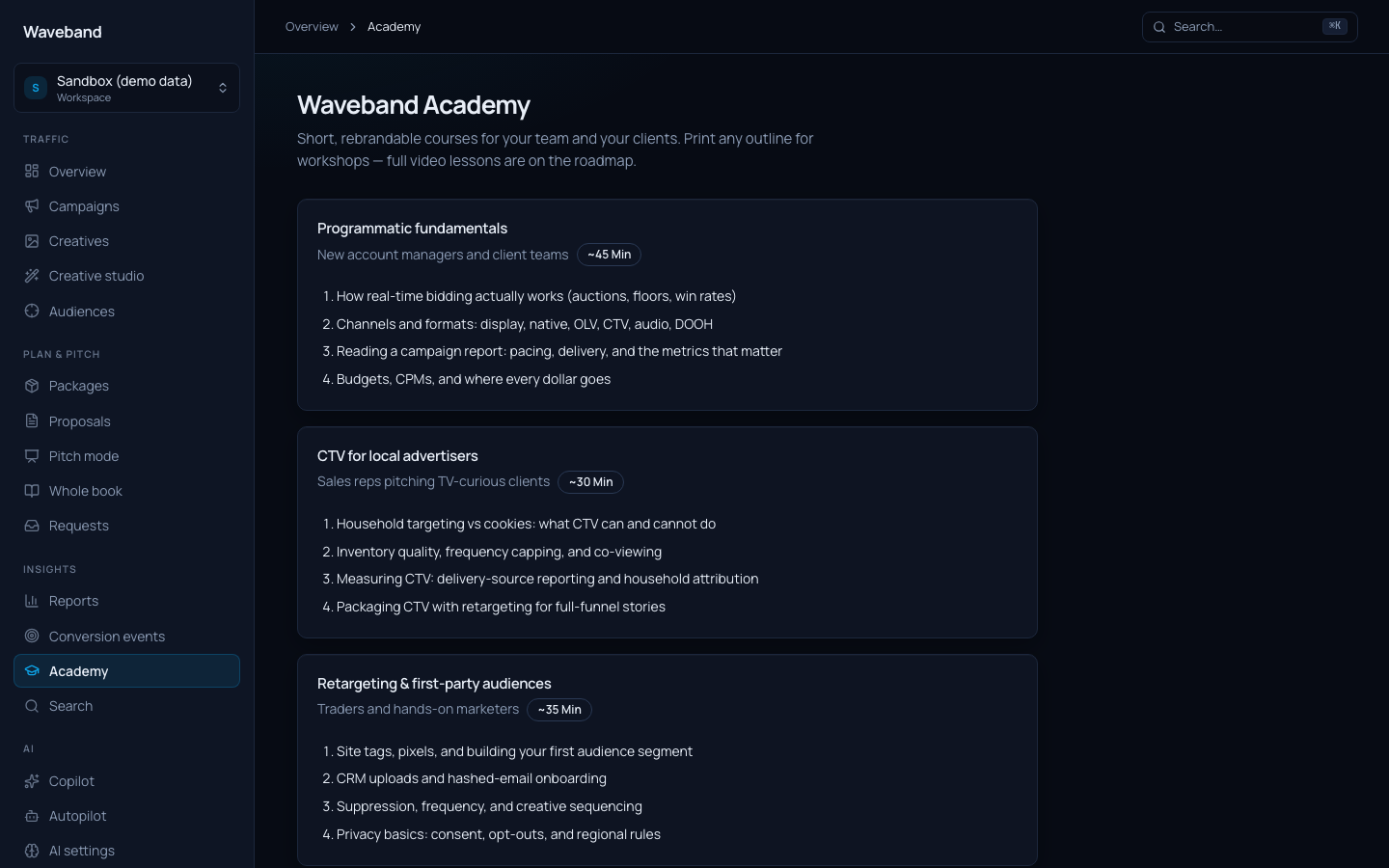 Academy learning modules