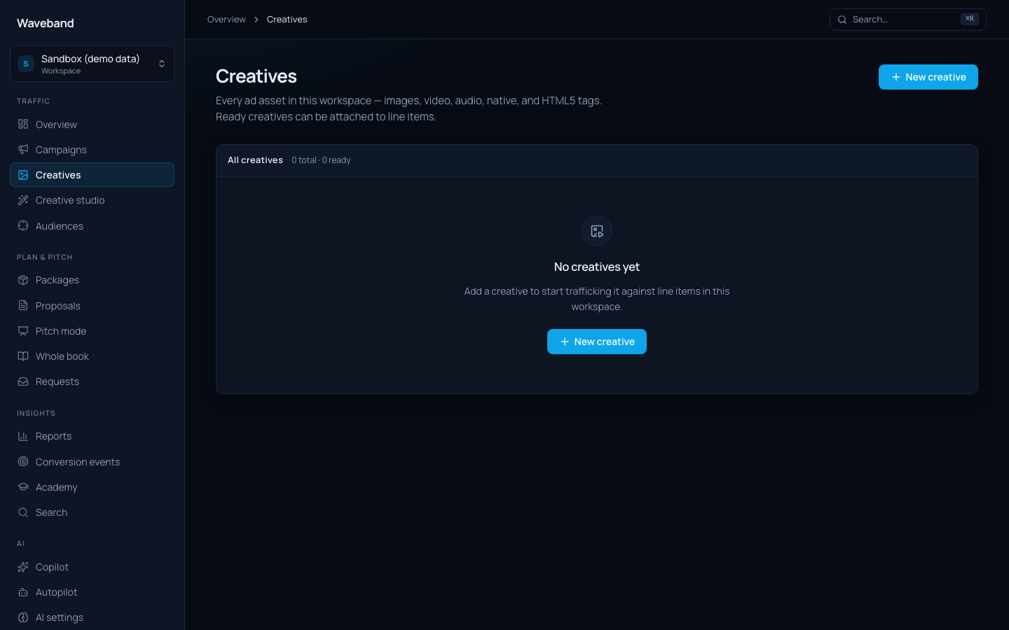 Creatives library with per-channel validation status