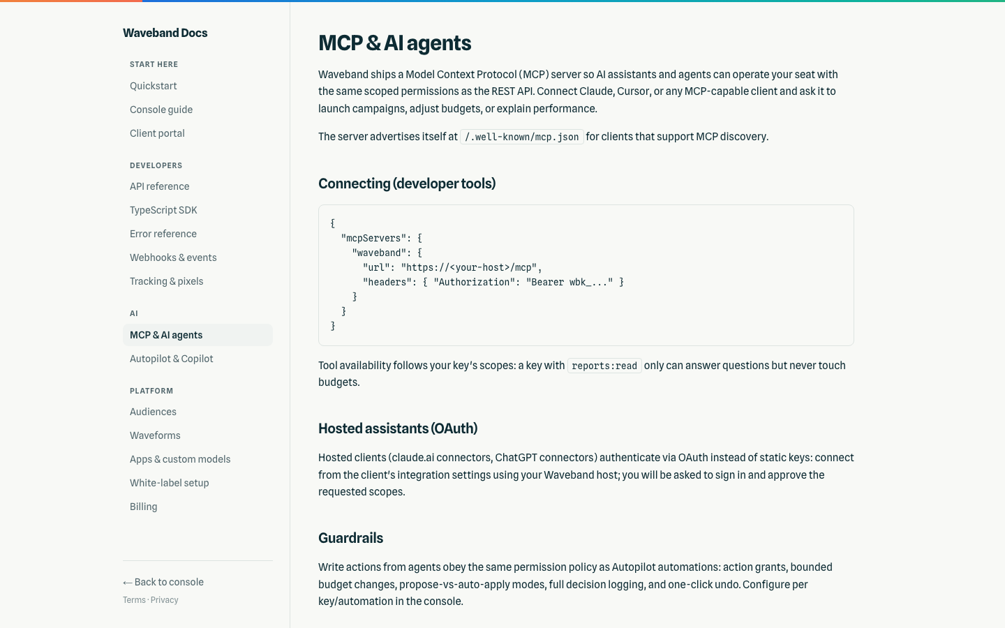 MCP documentation for Waveband agents